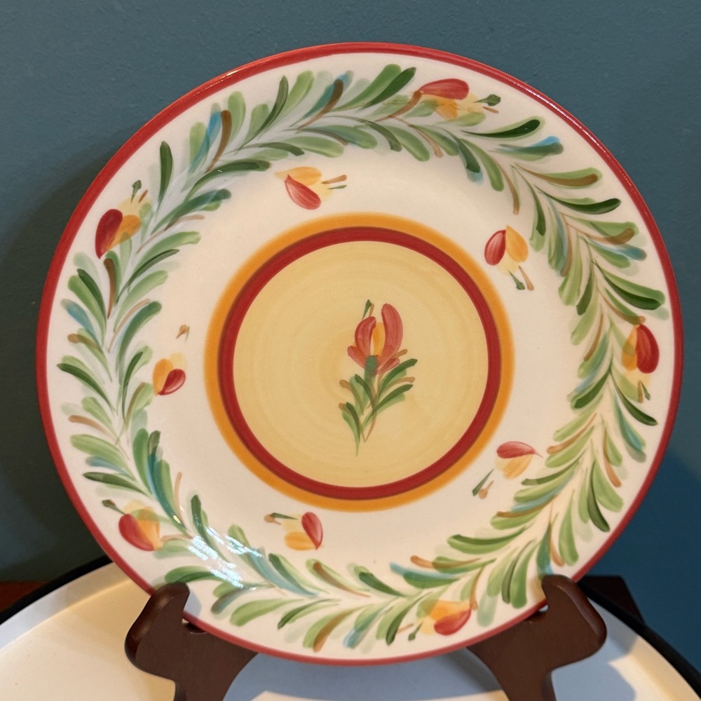 SLAH Gail Pittman Siena Hand Painted Floral & Garland Border Dinner Plate